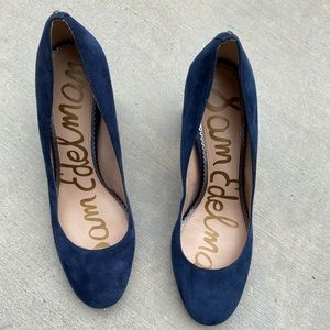 Sam Edelman navy suede round toe block heels woman size 10